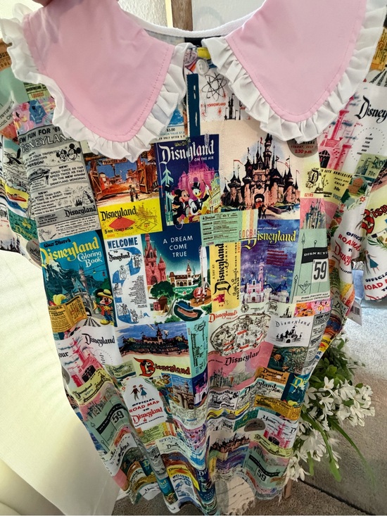 Disney Dresses & Skirts - Disney Vintage Postcard Print Dress with Pink Ruffled Collar